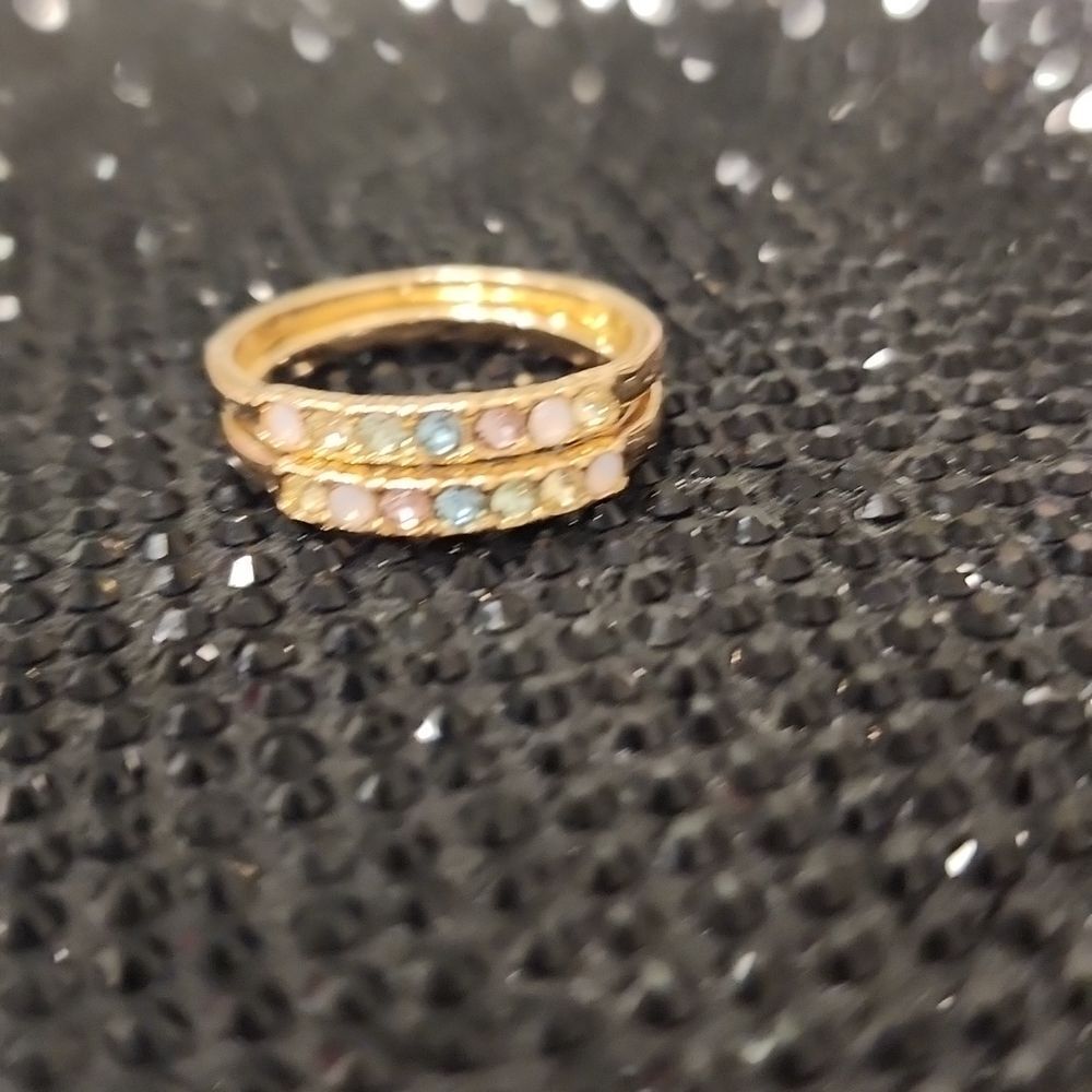 Icing Rainbow‎ Gold Double Band Rings - Picture 4 of 7